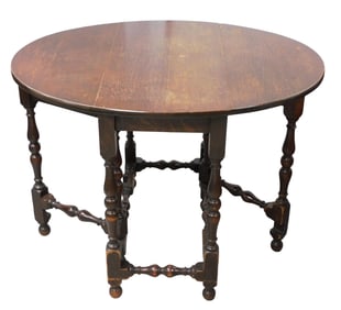 Gateleg table, English, late 19th C., oak, diminutive size in 18th C. style, drop leaves with swing