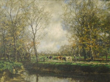 Arnold Marc Gorter (Dutch, 1866 - 1933), "Untitled Landscape (Cows by River)", oil on canvas,