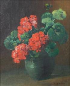 Charles Ethan Porter (American, 1847-1923), "Geraniums", oil on canvas, single family ownership,