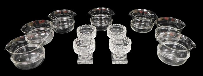 GLASS: Early glass, eleven pieces, including: seven clear wine rinsers, 19th C., polished pontil,