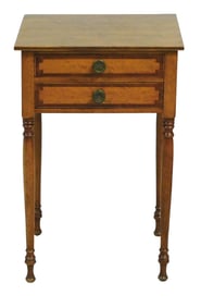 Federal two drawer stand, New England, c.1815, maple, edge banded top over two drawers, birds eye
