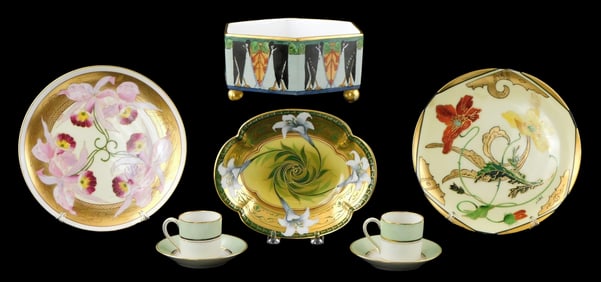 Limoges and Haviland Art Nouveau porcelain wares, eight pieces, details include: Limoges hexagonal