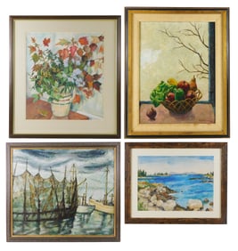 Florence Louise (Walton) Pomeroy (American, 1889-1981), four framed pieces, two oils and two