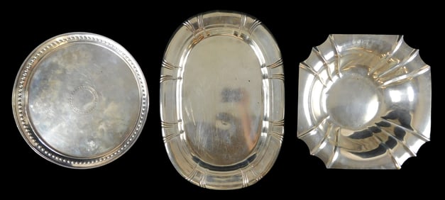 STERLING: Silver serving bowl and two trays by Tuttle Silversmiths, Dominick & Haff, and a 20th C.