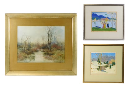 Three framed artworks on paper: John Spelman, Franz Revesz-Ferryman, etc., early 20th C., including: