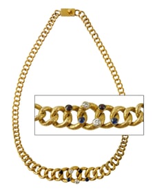 JEWELRY: 14K Vintage diamond chain necklace, hollow tapered curb link chain with box clasp, stamped