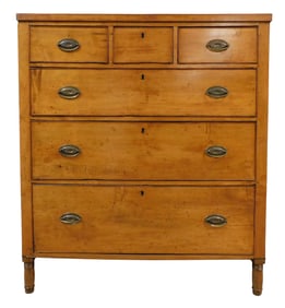 Federal chest of drawers, American, c. 1820, maple, poplar and chestnut, rectangular top above three