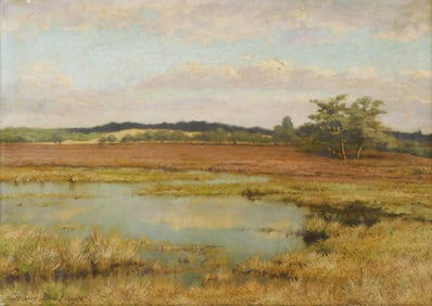 Frans Pieter Van Kuyck (Belgian, 1852 - 1915), "Untitled (Marsh Landscape)", oil on canvas, depicts