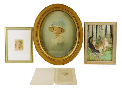 Agnes Gabrielle (McNulty) Tait, etc., three artworks accompanied by reference photo for one, the