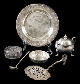 SILVER: Foreign silver, seven pieces, mostly Continental, six tested silver and one silver-plate