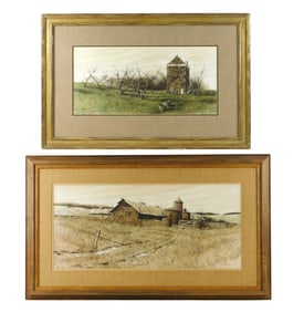 Nicholas Berger (American, b. 1949), two framed watercolors on paper, 1977, the first: "Apple