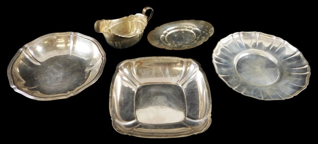 STERLING: American silver by R. Wallace & Sons, Wallace, Dominick & Haff and Stone, five pieces of