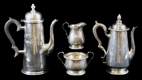 STERLING: Three piece sterling silver coffee/ tea set by Redlich & Co. along with lighthouse form