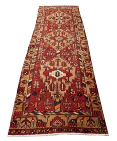 RUG: Antique Heriz runner, 10' x 3', c. 1950's, wool on cotton, three large central medallions on