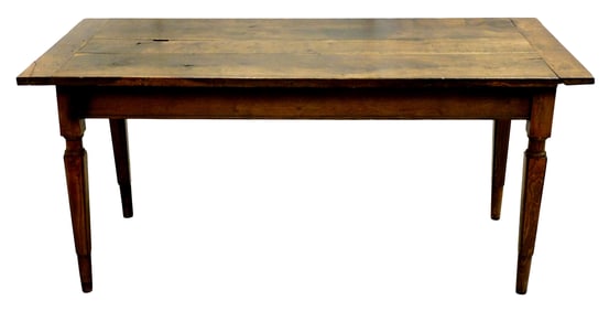 Dining table, English, oak, comprised of old parts, three board top with breadboard ends, single