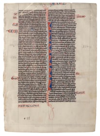 Illuminated Bible Leaf on Vellum, England, c. 1220, original leaf from a Latin Bible, c. 1220,