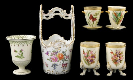 Royal Worcester , etc., five continental style pieces, porcelain, gilt details, details include: