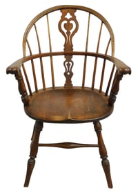 Windsor armchair, English, 20th C., oak in “sack back?? style, back central pierced splat with