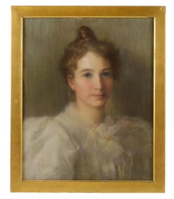 Alice B. Chittendon (American, 1859-1944), pastel portrait of woman with upswept hair, blue eyes,