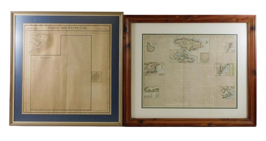 MAPS: Two framed French Colonial Maps of the Americas, c. 1720 - c. 1825, including: "Carte qui