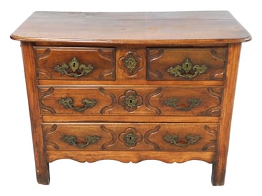 French Provincial bureau, France, 18th C., Walnut or Fruitwood, top with molded edge and rounded