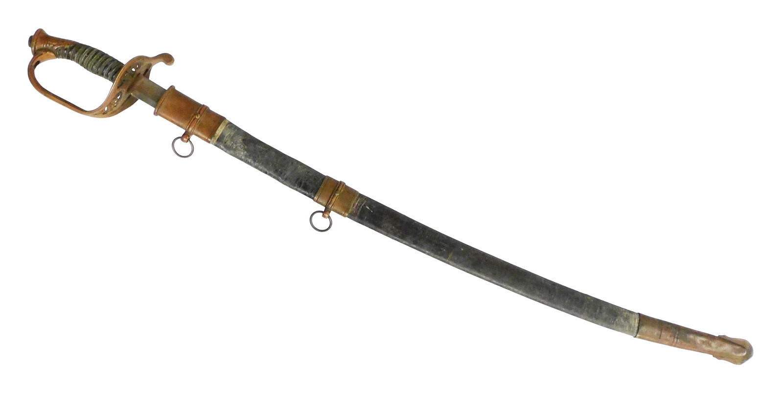 WEAPON: Civil War field officer's sword, ca. 1850s, wire wrapped leather handle with pierced guard, (1 of 5)
