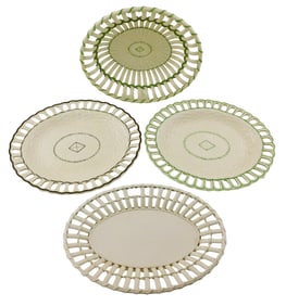Three Castleford and one Creil creamware basket weave serving pieces, including two platters, 11