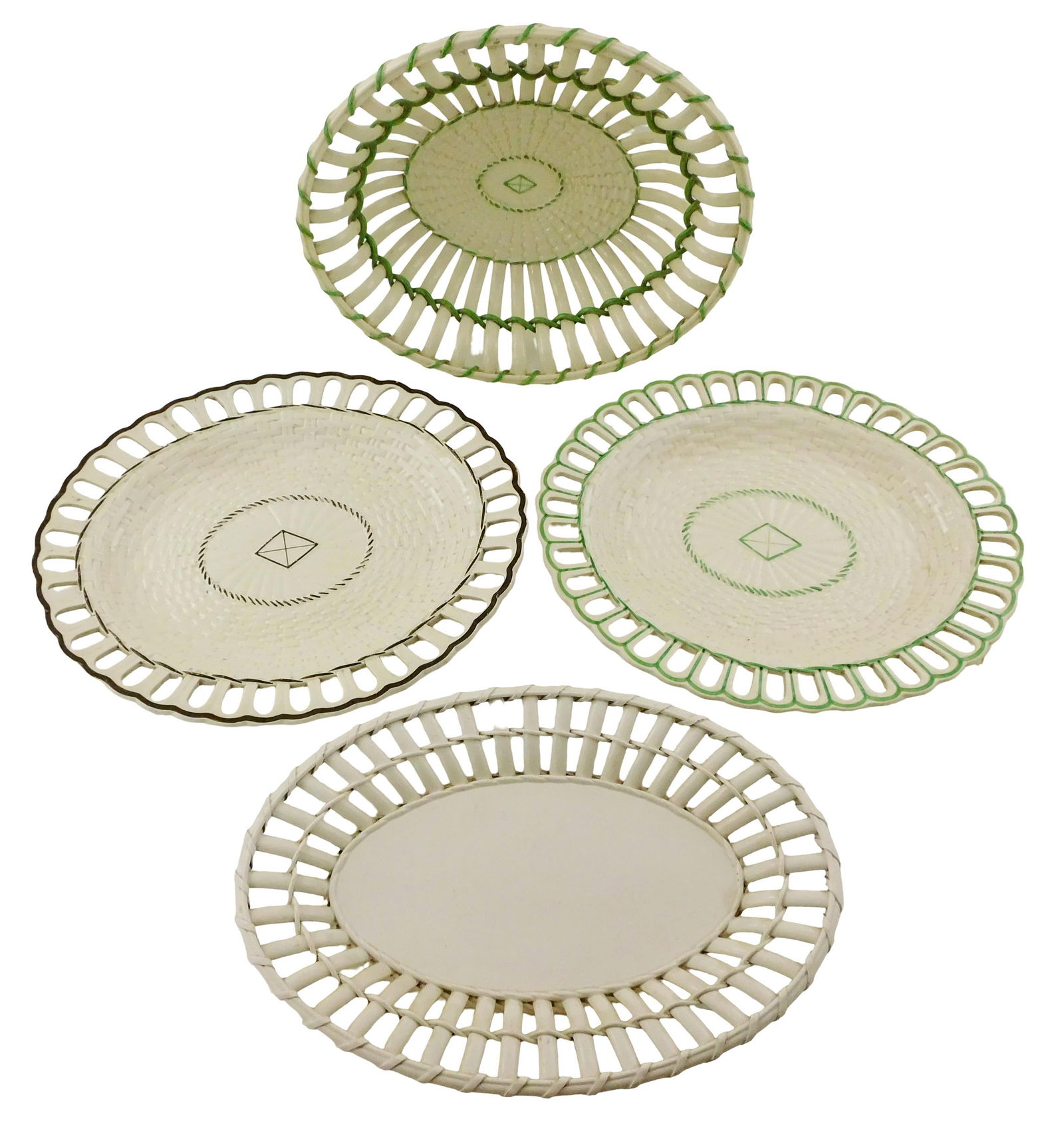Three Castleford and one Creil creamware basket weave serving pieces, including two platters, 11 (1 of 6)