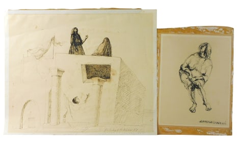 Pavel Tchelitchew and Graziella Urbinati drawings on paper, two pieces total, details include: Pavel