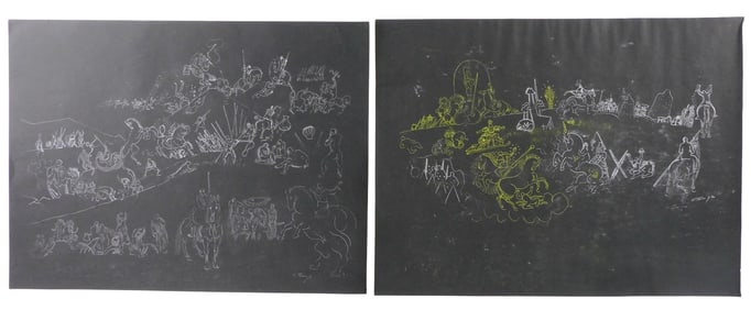 Two by Kristians Tonny (Dutch, 1907- 1977) "Figures Number 1" and "Figure II", 1930, both crayon/