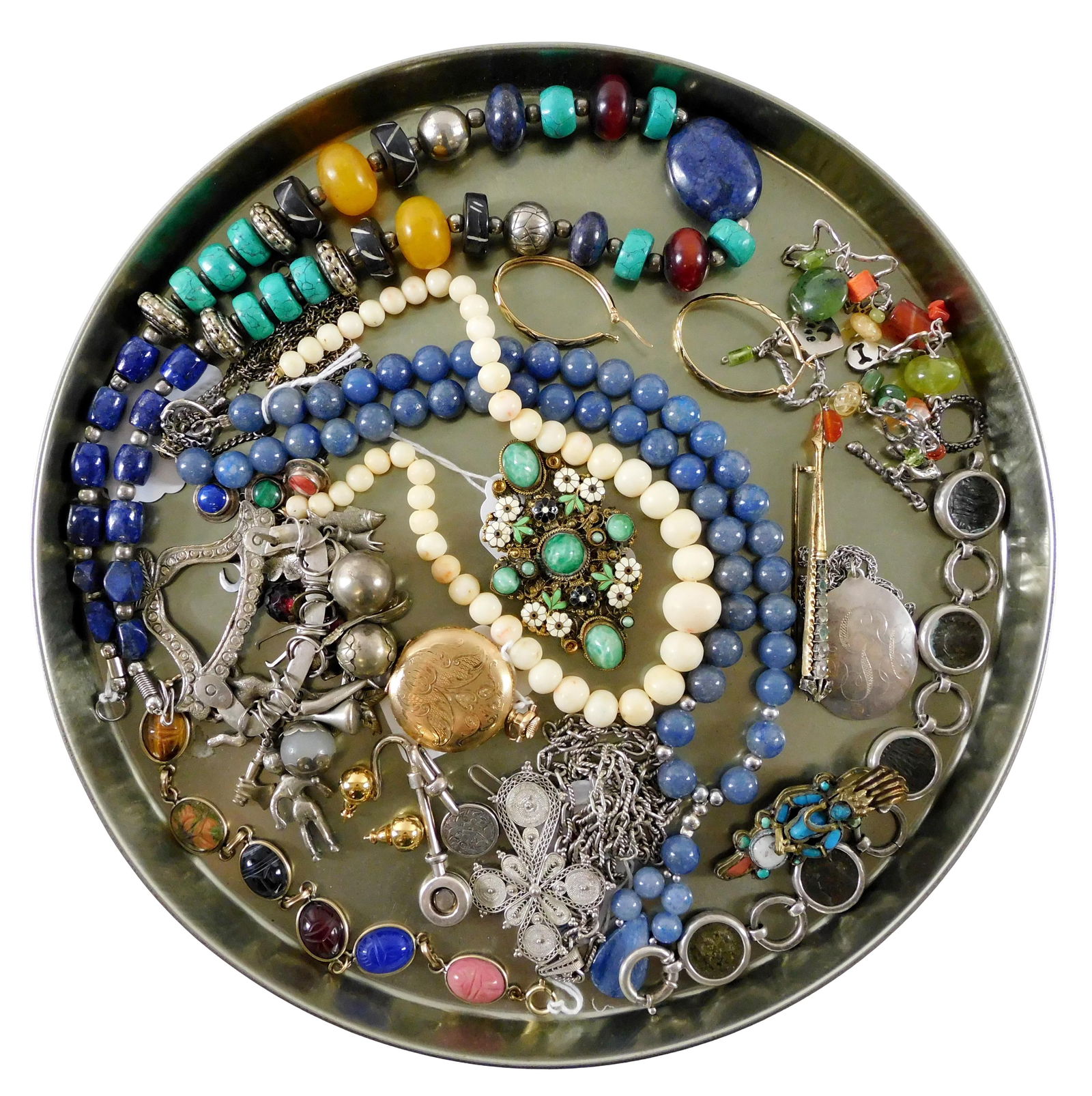 COSTUME JEWELRY, etc.: Nineteen pieces of costume and sterling jewelry, pieces include hardstone (1 of 5)