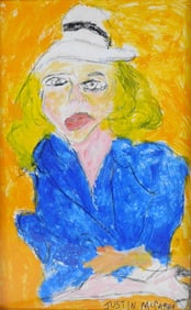 Justin McCarthy (American, 1892-1977), mixed media on panel, 'Outsider Art' portrait of woman in