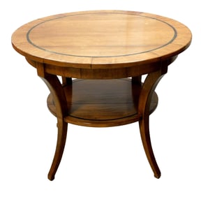 Biedermeier style round table, Continental, late 19th C., top with hardwood veneer and painted black