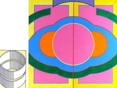 Paul Camacho (Connecticut/Puerto Rico, 1929-1989), acrylic on canvas, 1968, bright abstract