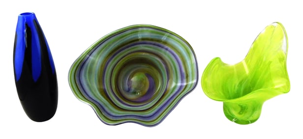 ART GLASS: Mundy Hepburn, etc., three contemporary studio art glass pieces, all signed, including: