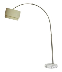 Mid-Century Modern style arc floor lamp, 20th/ 21st C., white marble disc base supports white metal