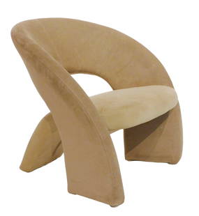 Mid-Century Modern Jaymar style lounge chair, micro suede velvet fabric in taupe color, arched back: Mid-Century Modern Jaymar style lounge chair, micro suede velvet fabric in taupe color, arched back with shaped wing sides, sloped and tapered seat forms additional support, no tags or maker's marks v