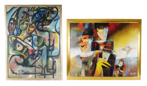 Nelson Young, etc., two contemporary surrealist oil on canvases, including: Nelson Young (Belize, b.