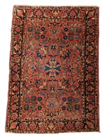 RUG: Antique Persian Sarouk style rug, 4' 10" x 3' 6", wool on cotton, all over floral vines and