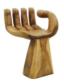 Contemporary carved hand chair, in the manner of Pedro Friedeburg, resembling upward turned hand as