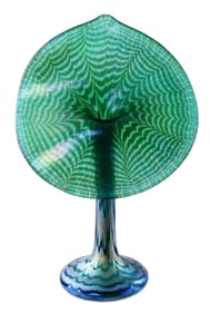 ART GLASS: Steve Correia (American, b. 1949) "Jack in the Pulpit" signed vase, 1982, favrile blue