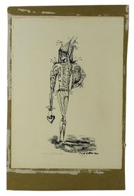 Cecil Collins (English, 1908-1989), "Court Jester with Owl and Heart", 1944, lithograph on paper