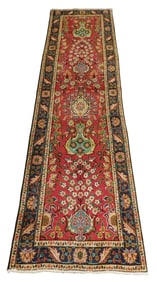 RUG: Antique Tabriz runner, 2' 8" x 10', c. 1940's, wool on cotton, floral and prunus motifs on red