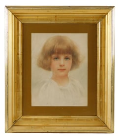 Seymour Guy (American, 1824-1910), pencil, color pencil, mixed media, portrait of young girl, signed