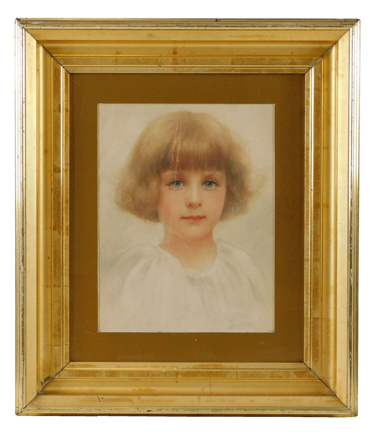 Seymour Guy (American, 1824-1910), pencil, color pencil, mixed media, portrait of young girl, signed (1 of 6)