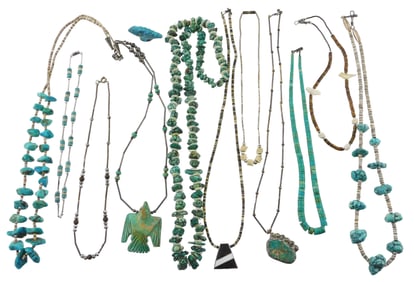 JEWELRY: Twelve pieces including eleven Southwest style necklaces, mix of turquoise beaded designs