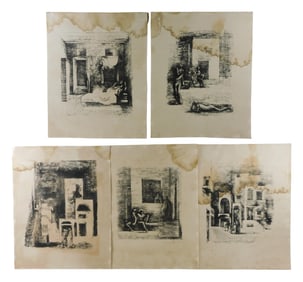 Eugene Berman (American / Russian 1899-1972), five untitled lithographs, 1930, loose sheets in black