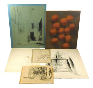 Eugene Berman (American / Russian 1899-1972), five ink sketches on paper and one attributed oil on