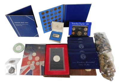 COINS: Includes five 40% silver uncirculated Eisenhower dollars and 2 proof examples as well; two
