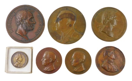 MEDALS: Six US bronze medals and one English medal, including: Lincoln inaugural medal, Comitia